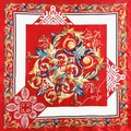 Barockes Seidentuch in Rot und Weiß mit elegantem Blumenmuster und Satin-Finish - Barockes Rollwerk-Stil / Rot