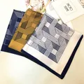 53cm geometric stripe silk-like square scarf set in navy blue, yellow, and beige colors - 53x53cm / White