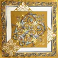 Luxuriöses 90cm Seidentuch mit barockem Blumenmuster in Gold und Schwarz für Damen - Europäischer Vintage-Goldmuster-Stil / Ingwergelb