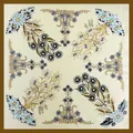 Elegante pañuelo cuadrado de seda 90cm con flores de lirio y borde marrón - Cuadrado / Beige