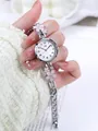 Macro shot of a silver watch band featuring pink enamel cherry blossom and crystal accents - Silver Case Pink Flower (JW412)