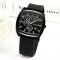 Modieus tonneau-vormig zwart herenhorloge met siliconen band en datumweergave - Zwart