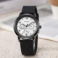 KAQINUO minimalist quartz watch with white dial, black silicone strap for men and women - Black