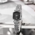 Damen-Armbanduhr aus silbernem Edelstahl mit achteckigem Gehäuse und schwarzem Zifferblatt - Schwarzes Zifferblatt