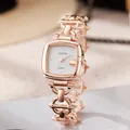 Elegant rose gold square quartz watch for women with minimalist dial and horsebit band - Gold Strap White Dial