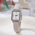 Orologio retrò quadrato in argento al quarzo con cinturino in pelle bianca e quadrante minimal - Grigio