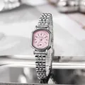 Elegante Damenarmbanduhr aus Silber mit rosa oktogonalem Zifferblatt und Gliederarmband - Rosa Zifferblatt