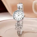 Elegant women's silver quartz watch with white floral enamel bracelet and crystal details - Silver Case White Flower (JW412)
