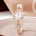 Elegant rose gold women's quartz watch with floral enamel bracelet and white dial - Rose Gold White Flower (JW412)