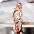 Elegante roségoldene Damen-Armbanduhr in Ovalform mit rosa Zifferblatt und Gliederarmband - Roségold