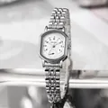 Silberne Damenarmbanduhr aus Edelstahl in Ovalform mit weißem Zifferblatt und Metallband - Weißes Zifferblatt