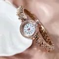 Montre élégante pour femme en or rose avec strass et cadran blanc en nacre raffiné - Bracelet Or Rose Cadran Blanc
