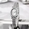 Elegante silberne Damen-Quarzuhr in Ovalform mit Edelstahl-Gliederarmband von Doukou - Silberband Weißes Zifferblatt