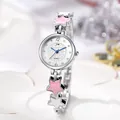 Detail of silver alloy watch band with star enamel charms and blue needle clock dial - Silver Pink