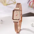 Elegant rose gold mesh strap watch with octagonal dial and minimalist diamond accent - Gold Dial