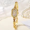 Elegante goldene Damen-Quarzuhr mit Perlmuttzifferblatt und Vintage-Gliederarmband - Goldenes Stahlarmband Goldenes Zifferblatt