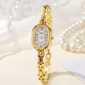 Vintage-Armbanduhr in Gold mit ovalem Zifferblatt und elegantem Metallarmband - Goldenes Armband Weißes Zifferblatt