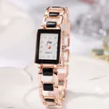 Elegante roségoldene Quarzuhr für Damen mit rechteckigem Zifferblatt und Gliederarmband - Roségold-Schwarz