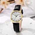 Elegant women's gold quartz watch with white numeric dial and black leather strap - Black Strap White Dial