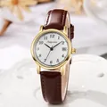 Classic gold women's watch with white dial, brown leather strap and date display - Brown Strap White Dial