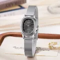 Reloj de cuarzo ovalado plateado para mujer con correa de malla y esfera gris elegante - Esfera Negra
