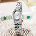 Modieus zilveren ovaal kwartshorloge voor dames met metalen schakelarmband - Zilveren Band Witte Wijzerplaat
