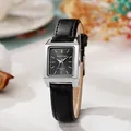 Orologio elegante da donna al quarzo quadrato con cinturino in pelle nera e cassa argento - Cintura - Cintura Nera Con Disco Nero