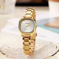 Orologio al quarzo dorato da donna con cassa quadrata arrotondata e cinturino in metallo - Oro Quadrante Bianco
