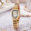 Elegant gold oval quartz watch for women with minimalist white dial and metal link strap - Gold White Dial