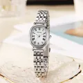 Elegant women's oval wristwatch with silver chain band and vintage Roman numerals dial - Silver Band White Dial