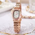 Elegant rose gold oval quartz watch for women with stylish metal link bracelet - Rose Gold White Dial