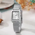 Elegante orologio da donna quadrato al quarzo con cinturino in maglia argento e quadrante soleil - Maglia Argento Quadrante Bianco