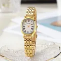 Elegant gold oval women's watch with Roman numerals and multi-row stainless steel band - Gold White Dial