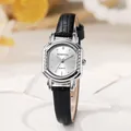Elegant retro tonneau quartz watch with black lizard leather strap and silver case - Black Leather Strap White Dial