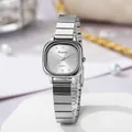 Elegant silver quartz watch for women with oval dial and diamond-set markers on grey face - Silver Band White Dial