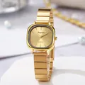 Orologio al quarzo quadrato dorato da donna con quadrante spazzolato e cinturino a maglie - Quadrante Oro Oro