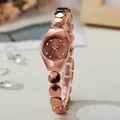 Rose gold bracelet watch for women with brown sunray dial and crystal hour markers - Coffee Gold