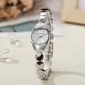Elegant silver quartz watch for women with faceted metal band and crystal indices - Silver Band White Dial