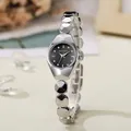 Elegant women's quartz bracelet watch with a silver geometric case and dark grey dial - Silver Strap Black Dial
