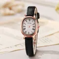 Elegant women's quartz watch with oval rose gold case and black leather strap - Black Strap (Rose Gold Case) White Dial