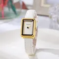 Orologio rettangolare vintage dorato con cinturino in pelle bianca e quadrante minimalista - Cinturino Bianco Quadrante Bianco