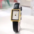 Orologio vintage quadrato da donna in oro con quadrante bianco e cinturino nero - Cinturino Nero Quadrante Bianco