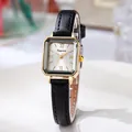 Orologio retrò quadrato in oro da donna con numeri romani e cinturino in pelle nera - Cinturino Nero Quadrante Bianco