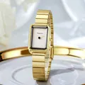 Orologio al quarzo quadrato dorato da donna con quadrante bianco e cinturino in metallo - Cinturino Dorato Quadrante Bianco