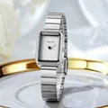 Elegante orologio rettangolare a rete d'argento con quadrante bianco minimalista da donna - Cinturino Argento Quadrante Bianco