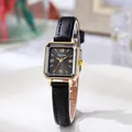 Orologio al quarzo quadrato vintage da donna con cinturino in pelle nera e numeri romani - Cinturino Nero Quadrante Nero