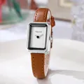 Reloj retro rectangular de plata para mujer con correa de cuero marrón y esfera blanca - Correa Café Esfera Blanca