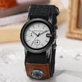 DOUKOU heren sport horloge met canvas band en klein kompas detail op de band - Zwarte Band Witte Wijzerplaat