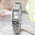Elegante silberne Quarzuhr für Damen mit rechteckigem Gehäuse und Gliederarmband - Silberband Weißes Zifferblatt
