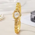 Elegant gold oval bracelet watch for women with sparkling crystal markers and metal links - Gold Strap White Dial